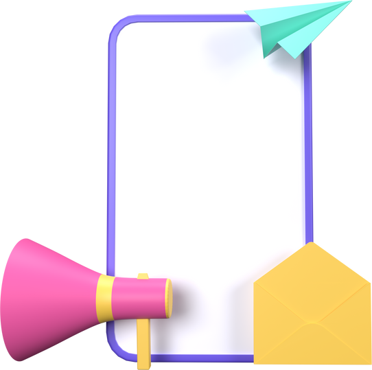 3D Smartphone with Megaphone and Envelope Illustration 